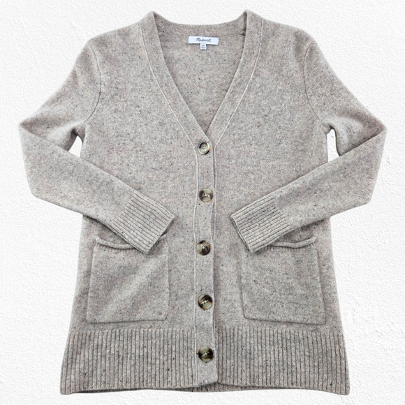 Madewell Oatmeal Tan 100% Merino Wool Cardigan Sweater Button Front Size XXS - Picture 1 of 10